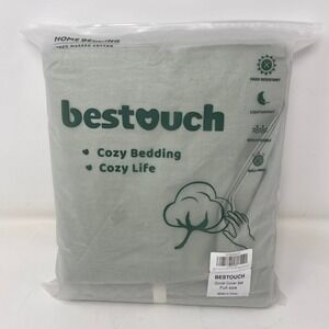 BESTOUCH Full Duvet Cover Set Sage Green 100% Washed Cotton Breathable